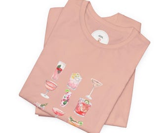 Blush & Boozy - Linda camiseta de cóctel rosa - Camiseta estética con bebidas, ropa de fiesta, camiseta de bebidas de moda, regalo de cumpleaños, camiseta gráfica divertida