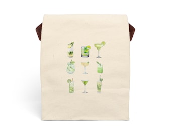 Mojito Canvas Lunch Bag, Eco-Friendly Tote for Work or School, Insulated Lunch Carrier, Gift for Moms, Travel Snack Bag