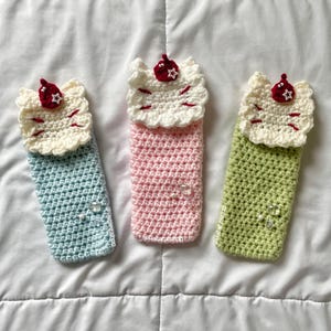Crochet Kitty Cream Soda Dessert Glasses Pencil Pouch | Cute Yarn Glasses Stationary Holder