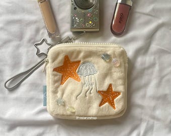 On the Shore Beaded Plush Zipper Pouch