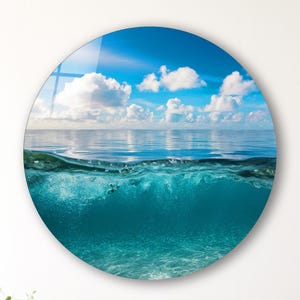 Ocean Glass Wall Art, Coastal Tempered Glass Print, Blue Waves Wall Decor, Round and Square Options, Housewarming Gifts, Anniversary Gifts