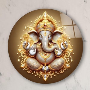 Round Ganesh Glass Wall Art, Tempered Glass Lord Ganesha Decor, Hindu Wall Art, New Home Gifts, Anniversary Gift, Wall Hangings, Hindu Gift