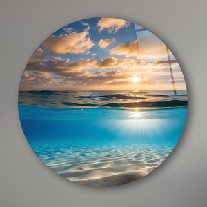 Round Ocean Glass Wall Art, Waves Tempered Glass Decor, Summer Art, Living Room Decor, Interior Design, Anniversary Gifts, Large Wall Art