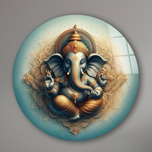 Round Ganesh Glass Wall Art, Tempered Glass Lord Ganesha Decor, Hindu Wall Art, New Home Gifts, Anniversary Gifts, Wall Hanging, Hindu Gift