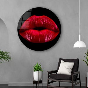 Round Glass Red Lips Wall Art, Tempered Glass Lip Decor, Modern Wall Hanging, Sexy Wall Art, Living Room Art, Anniversary Gifts, Home Decor
