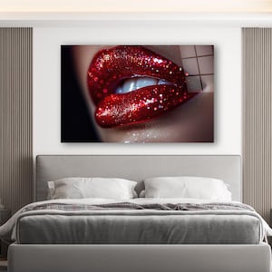 Sexy Red Lips Glass Wall Art, Beautiful Luscious Lips Tempered Glass Decor, Modern Wall Art, Living Room Art, Above Bed Art, Birthday Gifts