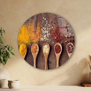 Round Spices Glass Wall Art, Tempered Glass Spice Wall Decor, Kitchen Wall Art, Anniversary Gifts, Gifts for Her, Wall Hanging, Glass Print