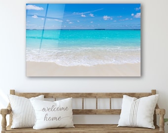 Ocean Glass Wall Art, Coastal Tempered Glass Wall Decor, Living Room Design, Wall Hangings, Anniversary Gift, Above Bed Art, Glass Printing