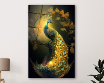 Beautiful Peacock Glass Wall Art, Elegant Tempered Glass Wall Decor, Interior Design Ideas, New Home Gifts, Mother's Day Speacial, Glass Art