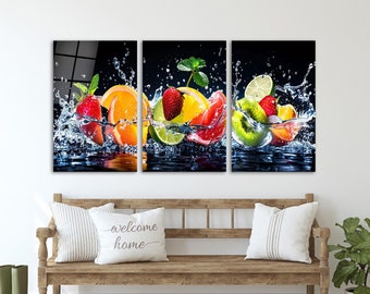 Triple Fruits Glass Wall Art, Fruits Backsplash Tempered Glass Decor, Kitchen Wall Art, Dining Room Decor, Housewarming Gifts, Wall Hangings