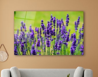 Lavender Glass Wall art, Nature Glass Wall Decor,  Housewarming Gifts, Wall Hangings, Living Room Wall Art, Home Decoration, Unique Gifts