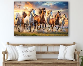 Running Horses Tempered Glass Wall Art, Luxury Wall Art, Living Room Art, Office Wall Art, Birthday Gifts, Anniversary Gift, Wall Hanging