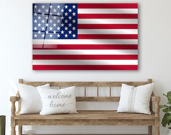 American Flag Glass Wall Art, USA Flag Tempered Glass Wall Decor, Living Room Wall Art, Patriotic Gifts, Wall Hangings, Glass Printings