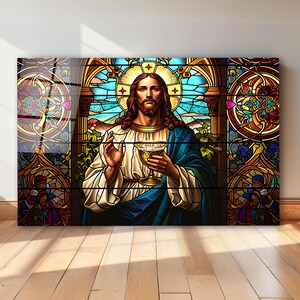 Jesus Christ Tempered Glass Wall Art, Stained Glass Wall Decoration, Living Room Decor, Housewarming Gifts, Christian Gifts, Glass Printing