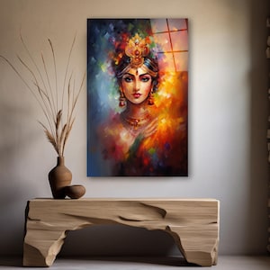 Lakshmi Painting Glass Wall Art, Hindu Goddess Tempered Glass Decor, Living Room Art, Entryway Decor, Mother's Day Gifts, Anniversary Gifts