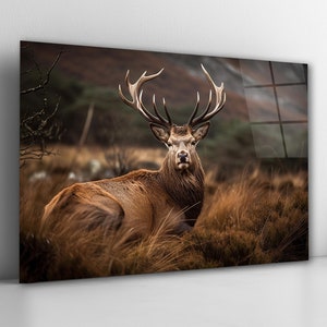 Wild Elk Glass Wall Art, Deer Tempered Glass Decor, Modern Animal Wall Art, Man Cave Decor, Office Wall Art, Anniversary Gift, Wall Hanging