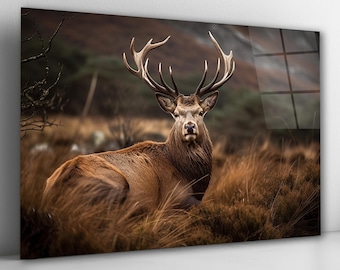 Wild Elk Glass Wall Art, Deer Tempered Glass Decor, Modern Animal Wall Art, Man Cave Decor, Office Wall Art, Anniversary Gift, Wall Hanging