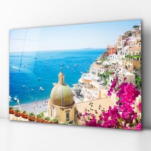 Positano Landscape Glass Wall Art, Amalfi Coast View Tempered Glass Decor, Italy Wall Art, New Home Gifts, Anniversary Gifts, Wall Hangings