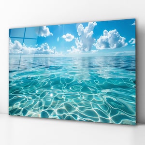 Art mural en verre vagues océaniques, décoration côtière en verre trempé, oeuvre d&#39;art pour le salon, cadeaux pour une nouvelle maison, cadeaux de noël, tenture murale, décoration de maison