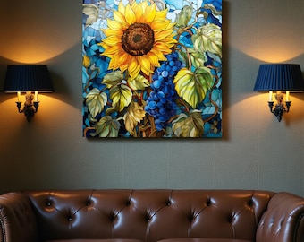 Sunflower Wall Decor, Tempered Glass Floral Wall Art, Stained Glass Effect Sunflower Glass Print, Anniversary Gifts, Housewarming Gifts