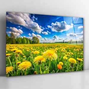 Yellow Flowers Summer Nature Glass Wall Art, Landscape Tempered Glass Wall Decor, New Home Gifts, Modern Wall Art, Wall Hangings, Home Decor