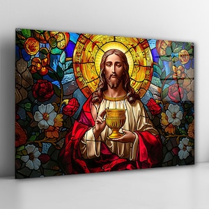 Jesus Christ Tempered Glass Wall Art, Stained Glass Effect Wall Decor, Christian Wall Art, Living Room Art, Christmas Gift, Wall Hanging