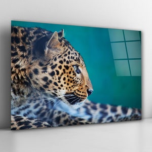 Leopard Glass Wall Art, Wild Animal Tempered Glass Wall Decor, Modern Wall Art, Gifts For Him, Graduation Gifts, Office Wall Art, Wall Decor