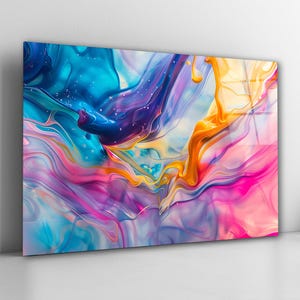 Colorful Abstract Glass Wall Art, Modern Tempered Glass Print, Living Room Wall Decor, Above Bed Art, Housewarming Gifts, Wall Hangings