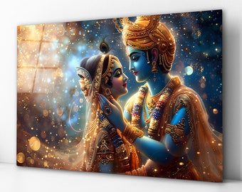 Radha Krishna Glass Wall Art, Hindu Deities Tempered Glass Print, Wall Hangings, Anniversary Gifts, Above Bed Art, Wedding Gift, Glass Print