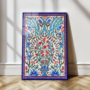 Cuadro de vidrio con estampado floral de Iznik turco, azulejo islámico tradicional de vidrio templado, decoración de azulejos otomanos, regalos para el Día de la Madre, impresión en vidrio