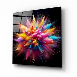 Colorful Splash Glass Wall Art, Abstract Tempered Glass Decor, Modern Wall Art, Interior Design, Unique Gifts, Wall Hangings, Glass Print