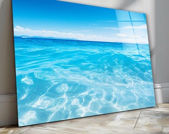 Ocean Glass Wall Art, Coastal Tempered Glass Decor, Beach Wall Art, Living Room Decoration, New Home Gifts, Valentine's Gifts, Glass Print