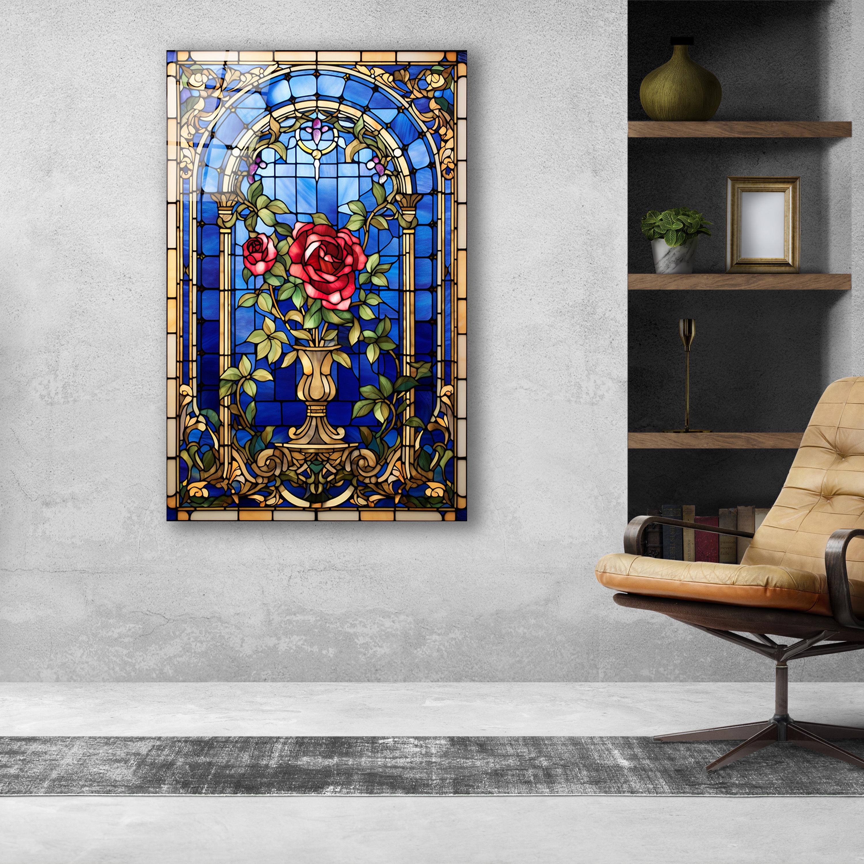 Stained Glass Effect Red Roses Wall Art, Tempered Glass Rose Wall Decor ...