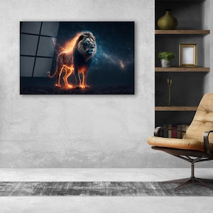 Majestic Lion Glass Wall Art, Lion Tempered Glass Art, Animal Wall Decor, Gift For Him, Above Bed Art, Home Decoration, Extra Large Wall Art