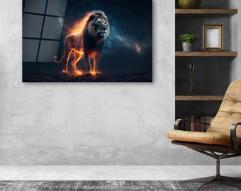 Majestic Lion Glass Wall Art, Lion Tempered Glass Art, Animal Wall Decor, Gift For Him, Above Bed Art, Home Decoration, Extra Large Wall Art