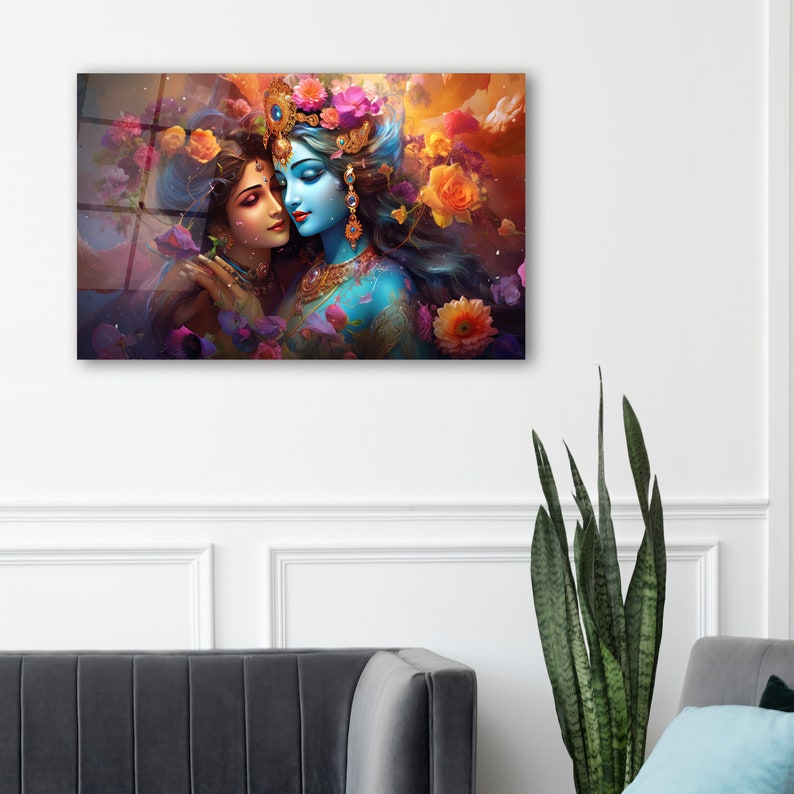 Shri Radha Krishna Bild Im Goldenen Rahmen – Ideal Für Pooja, Altar Oder Wand | 21,6 X 16,5 Cm, Hindu-Gottheit