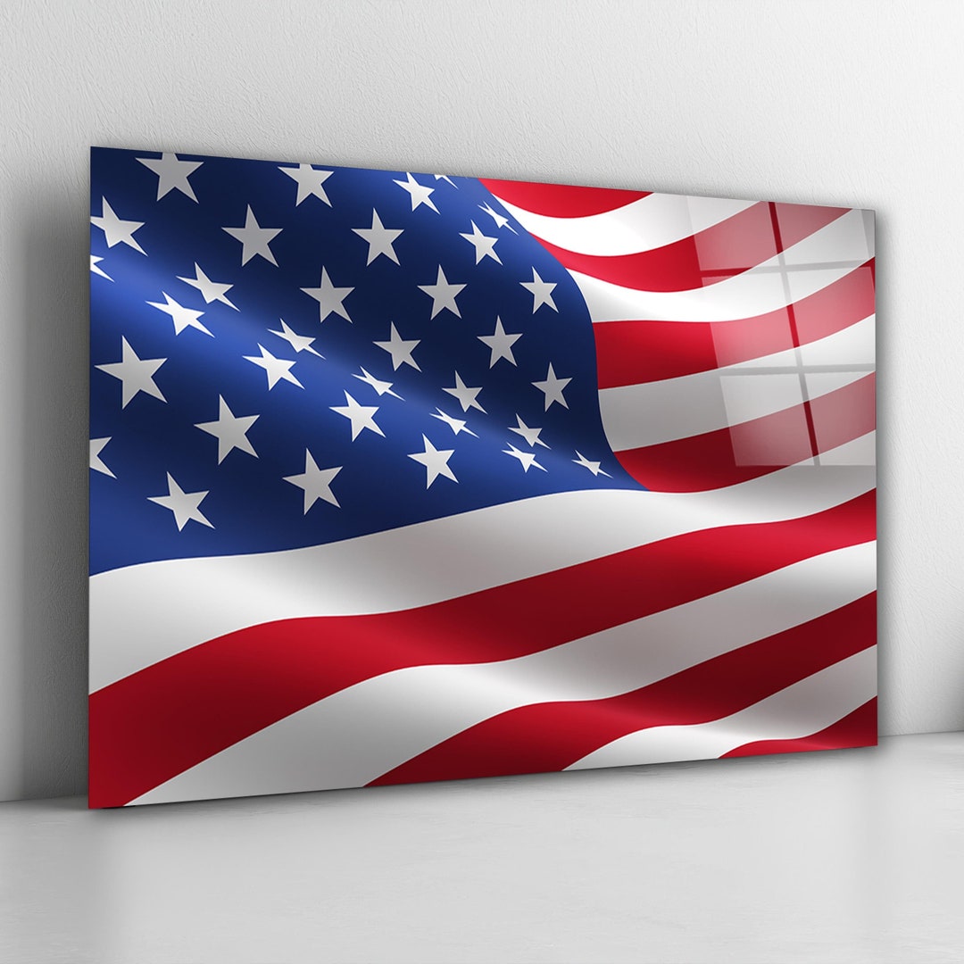 American Flag Glass Wall Art, USA Flag Tempered Glass Decor, Office Art