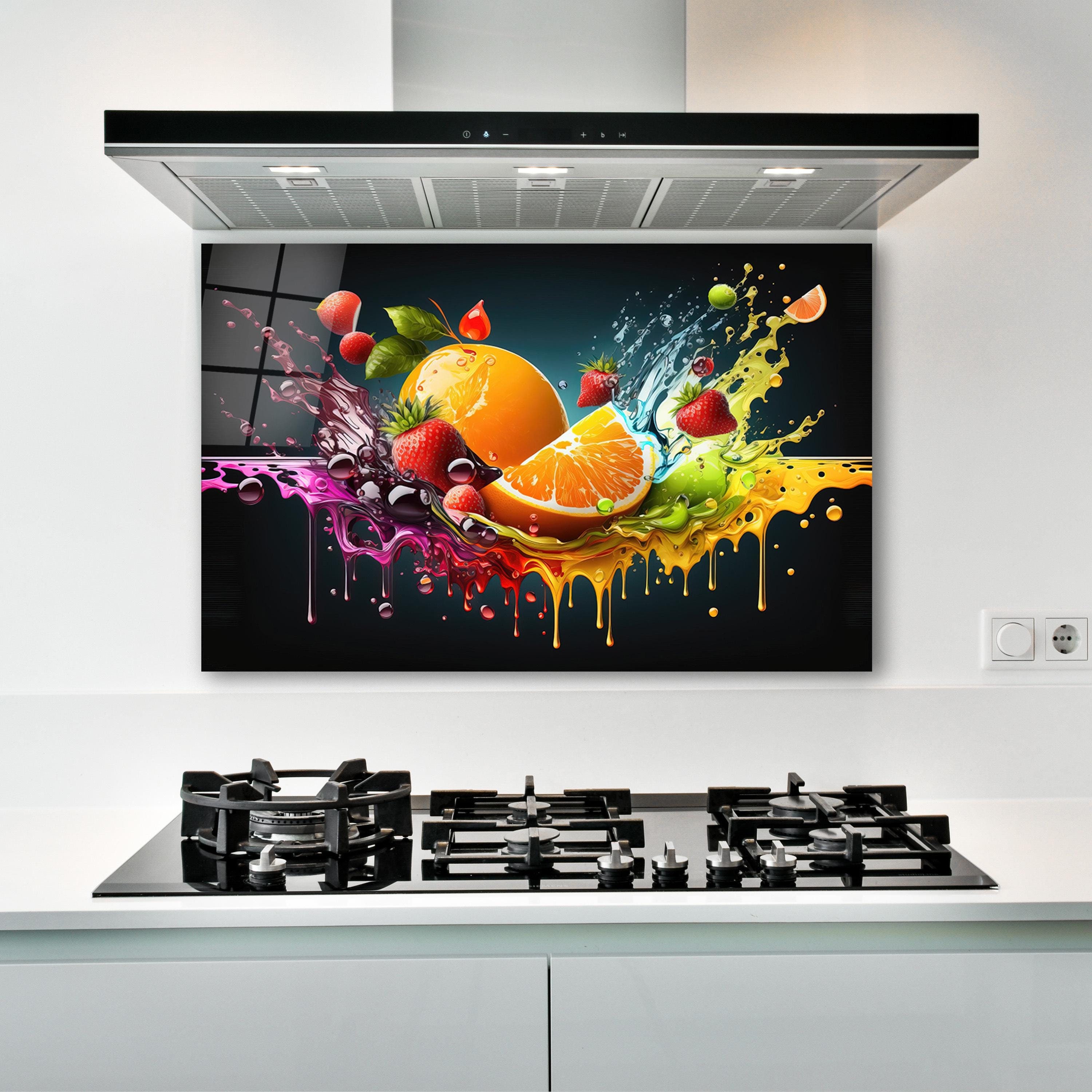 フルーツスプラッシュガラスウォールアート、強化ガラスバック