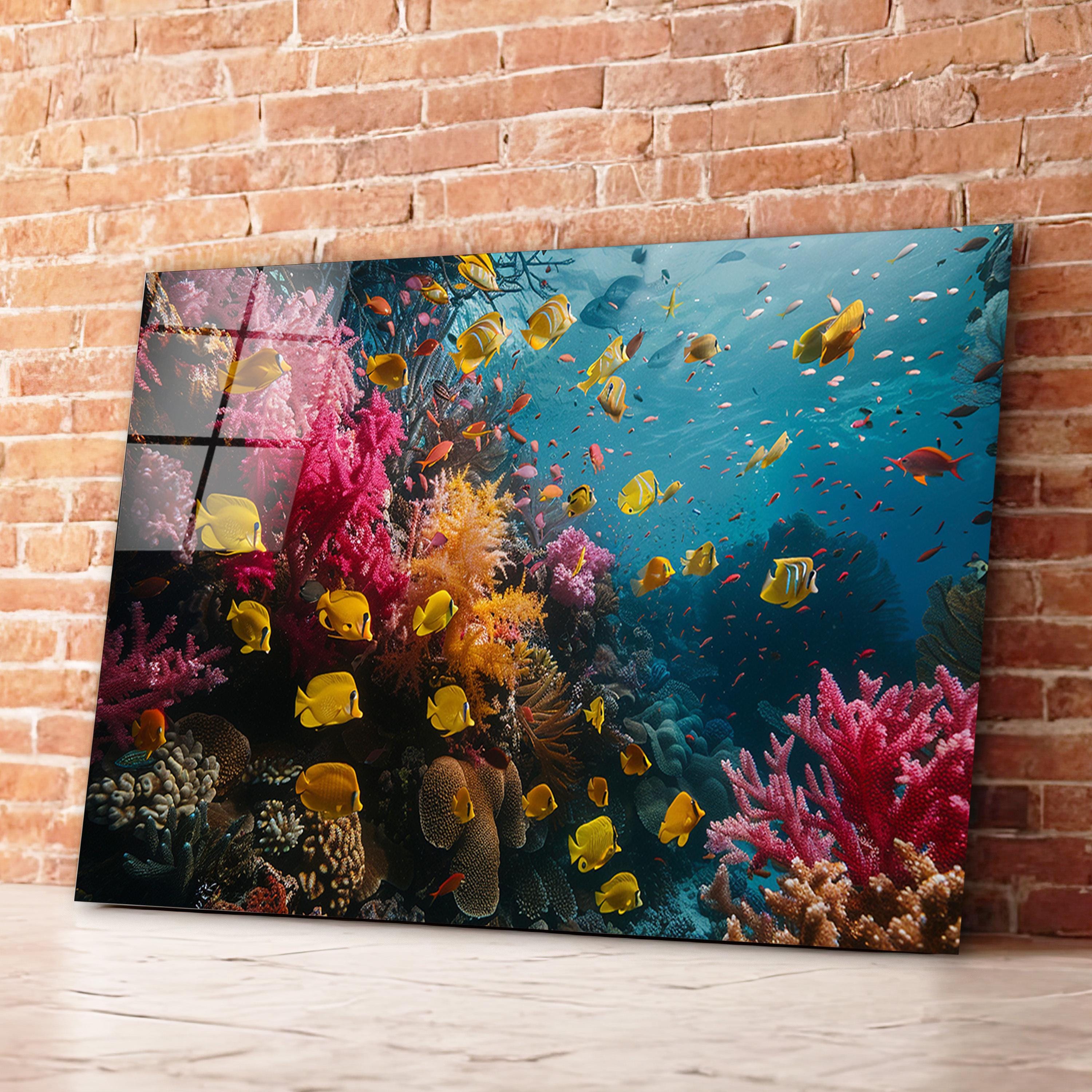 Colorful Fish Glass Wall Art, Underwater Tempered Glass Wall Decor, Unique Gifts, New Home Gifts, Aquarium Art, Living Room Art, Home Decor