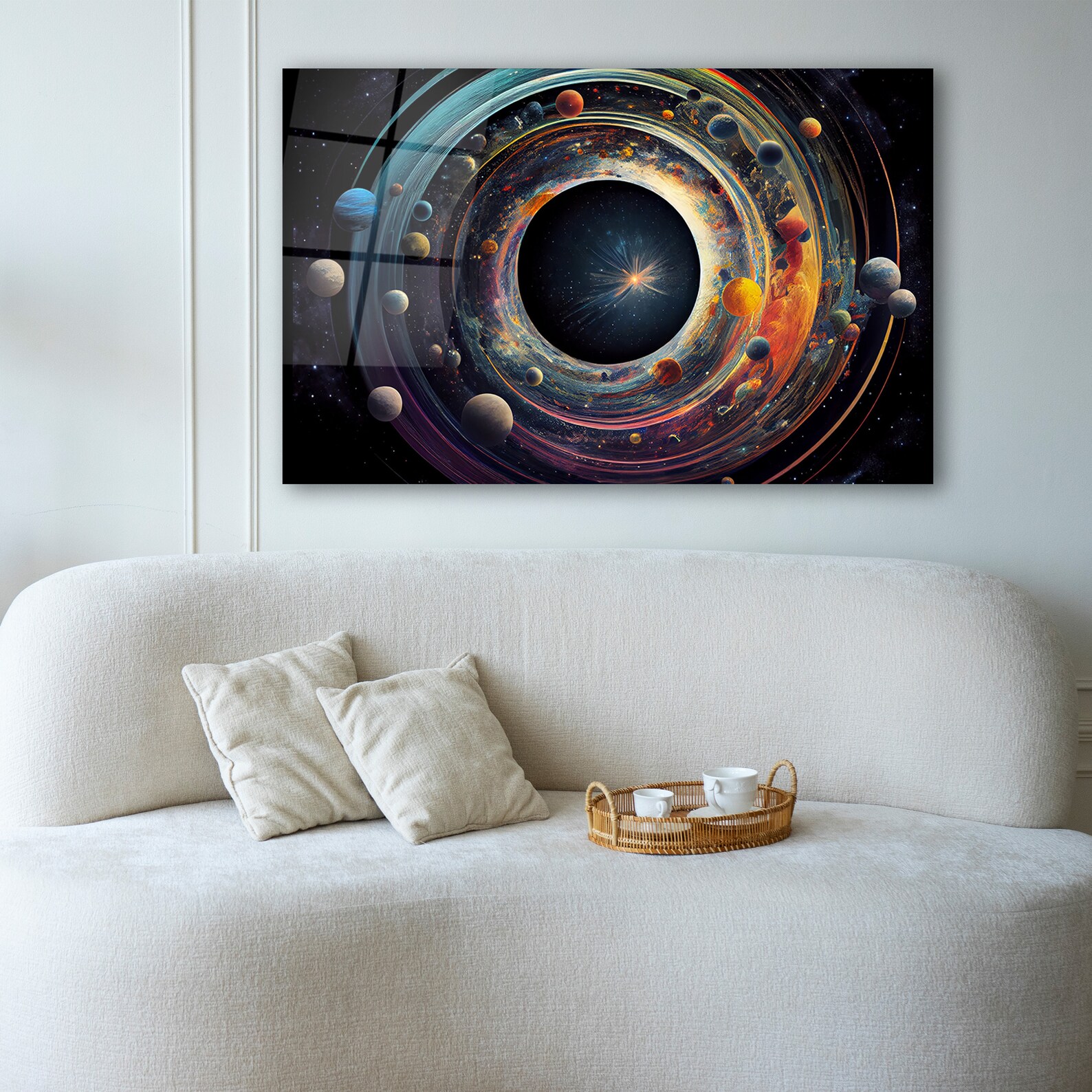 Cosmic Space Galaxy Glass Wall Art, Planets Tempered Glass Wall Decor ...