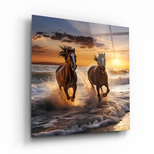 Horse Glass Wall Art, Horses Tempered Glass Wall Decor, Living Room Art, Office Wall Art, Man Cave Decor, Gifts for Him, Anniversary Gifts