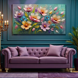 Flowers Painting Glass Wall Art, Tempered Glass Floral Wall Decor, Colorful Glass Print, Mother's Day Gifts, Wall Hangings, Gift For Her