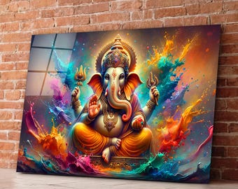 Lord Ganesha Glass Wall Art, Ganesh Tempered Glass Wall Decor, Hindu Art, Meditation Room Art, Wall Hanging, Anniversary Gifts, Home Decor