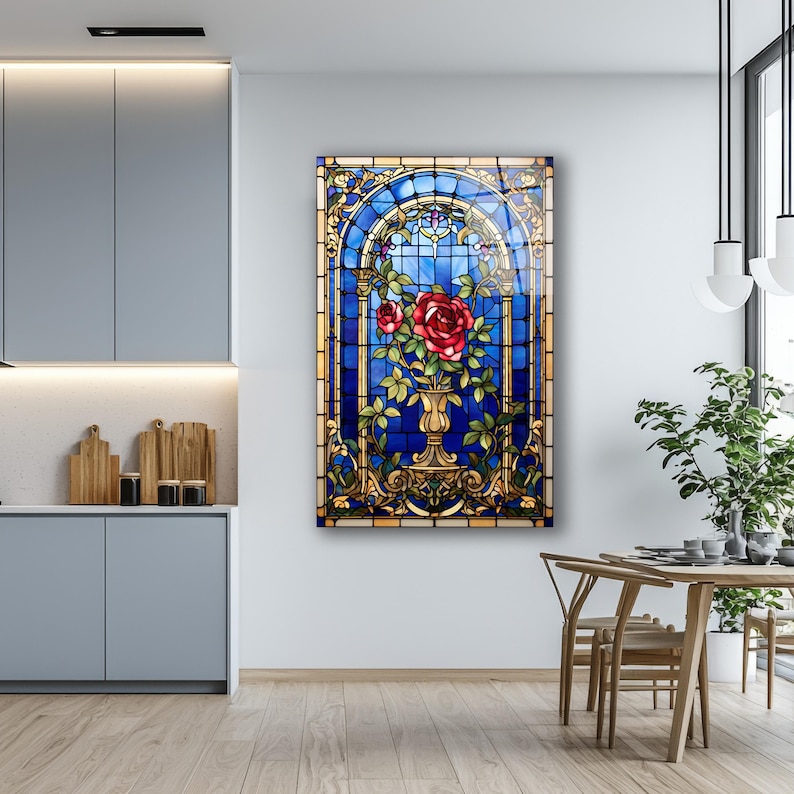 Stained Glass Effect Red Roses Wall Art, Tempered Glass Rose Wall Decor ...
