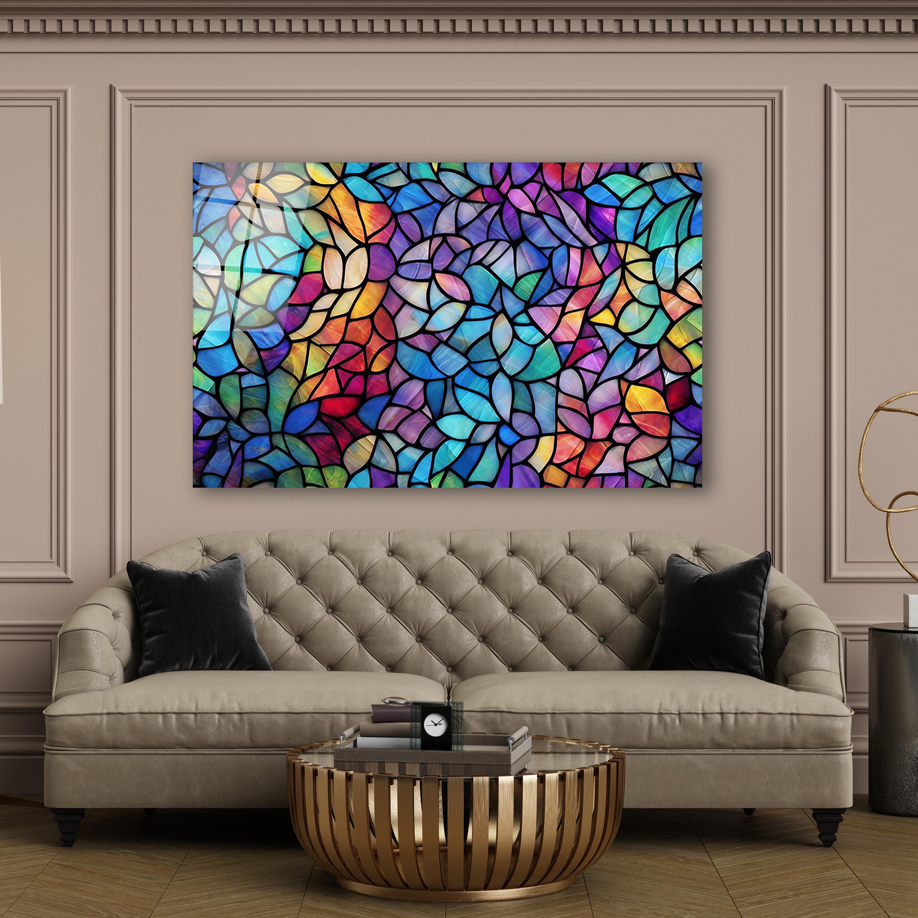 Stained Glass Effect Wall Art, Colorful Tempered Glass Decor, Living ...