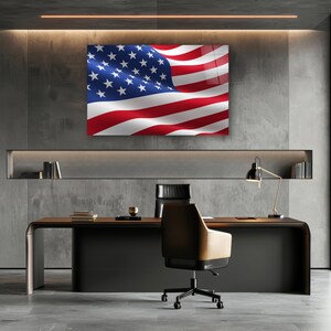 American Flag Glass Wall Art, USA Flag Tempered Glass Decor, Office Art