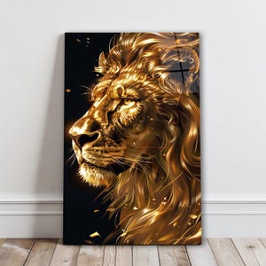Majestic Lion Glass Wall Art, Tempered Glass Gold Lion Decor, Interior Design Ideas, Living Room Wall Art, Housewarming Gifts, Unique Gifts
