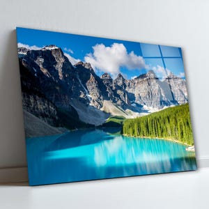 Lake and Mountains Glass Wall Art, Landscape Tempered Glass Decor, Living Room Art, Housewarming Gifts, Unique Gifts, Extra Large Wall Art