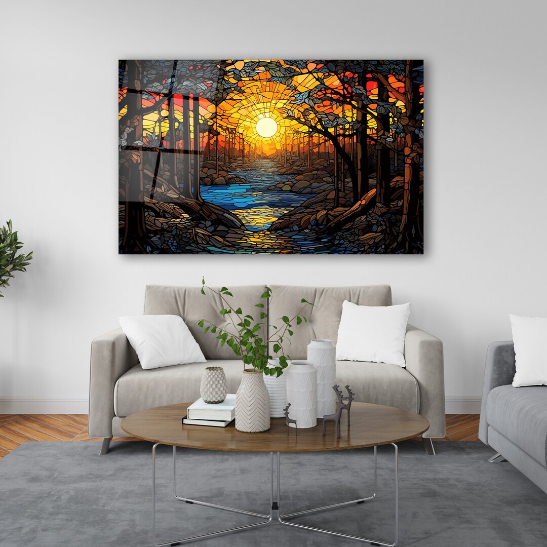 Tree of Life Tempered Glass Wall Art, Stained Glass Effect Decor, Living Room Wall Art, Modern ...