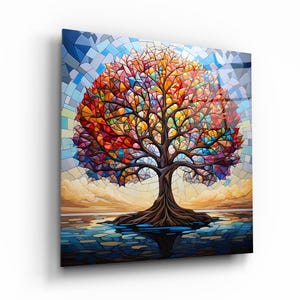 Tree of Life Stained Glass Effect Wall Art, Tempered Glass Wall Decor, New Home Gifts, Living Room Art, Anniversary Gifts, Glass Printings